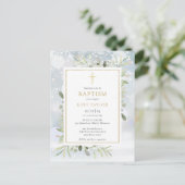 Winter Snow Greenery Baptism Invitation Uitnodiging Briefkaart (Staand voorkant)