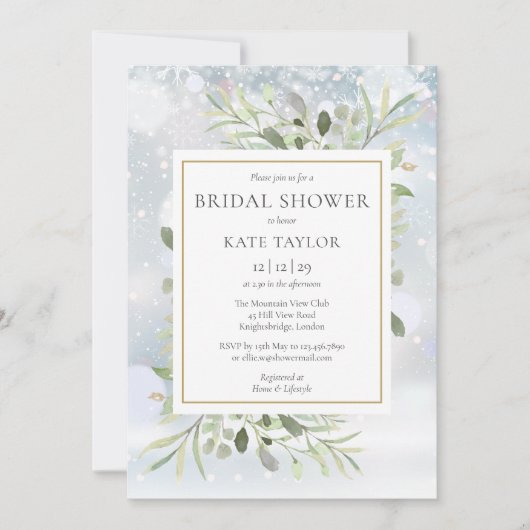 Winter Snow Greenery QR Code Foto Vrijgezellenfees Kaart (Voorkant)