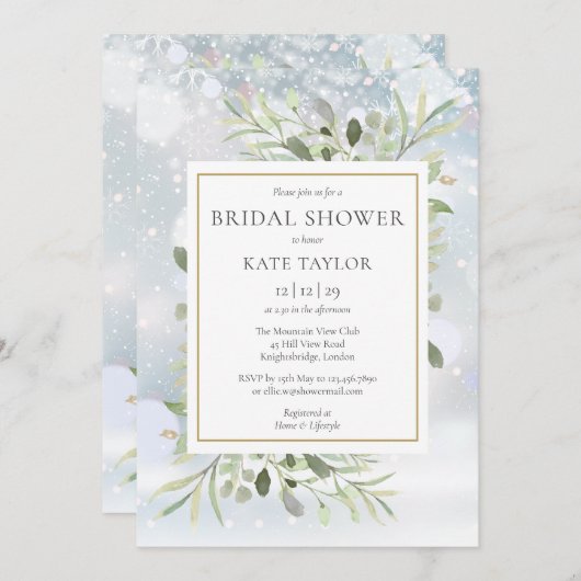 Winter Snow Greenery QR Code Foto Vrijgezellenfees Kaart (Voorkant / Achterkant)