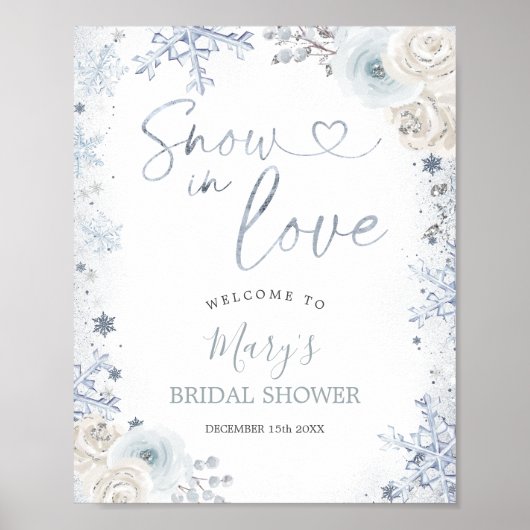 Winter Snow in Love Snowflake Bruids Welkom Poster (Voorkant)