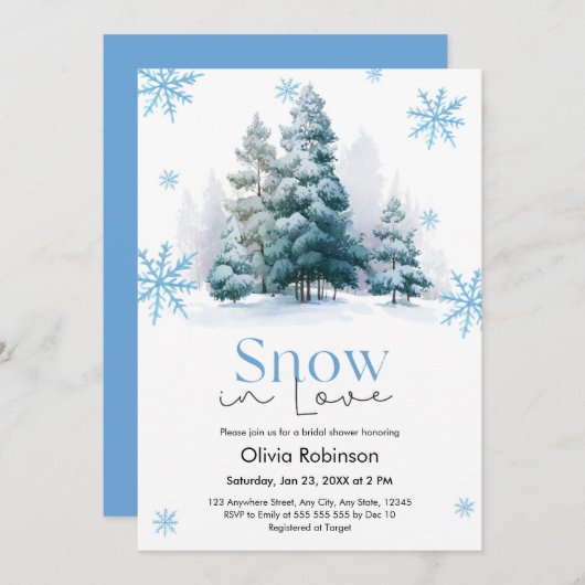 Winter Snow in Love Snowflakes Bridal Shower Kaart (Voorkant / Achterkant)