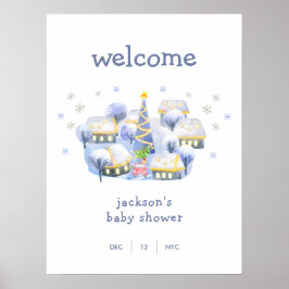 Winter Snow It Take A Village Baby Shower Welcome Poster