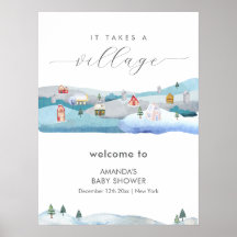 Winter Snow It Takes A Village Baby Shower Welcome