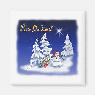 Winter Snow Man Peace on Earth Magneet