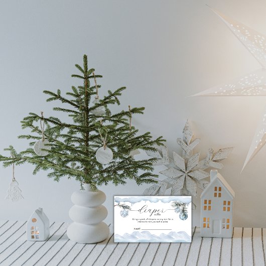 Winter Snow Mountain Diaper Raffle Baby Shower  Informatiekaartje
