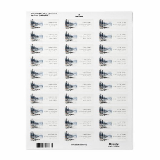 Winter Snow Mountain Lake Landschap Adres Etiket (Full Sheet)