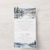 Winter Snow Mountain Lake Landschap Wedding All In One Uitnodiging (Binnen)