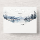 Winter Snow Mountain Lake Landschap Wedding All In One Uitnodiging (Achterkant)