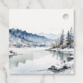 Winter Snow Mountain Lake Landschap Wedding Bedankjes Labels (Achterkant)