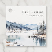 Winter Snow Mountain Lake Landschap Wedding Bedankjes Labels (Voorkant)