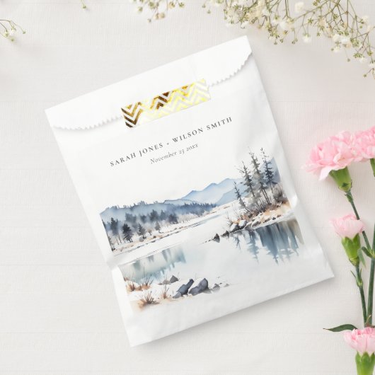 Winter Snow Mountain Lake Landschap Wedding Bedankzakje (Gezegeld)
