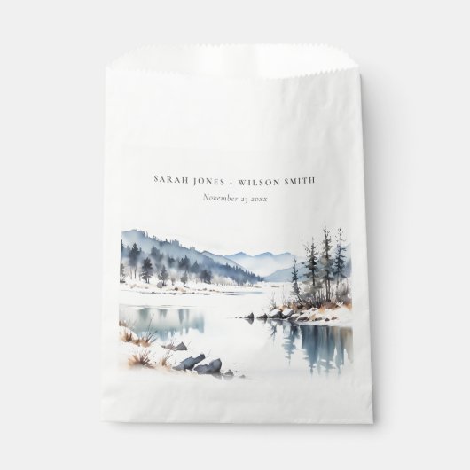 Winter Snow Mountain Lake Landschap Wedding Bedankzakje (Voorkant)