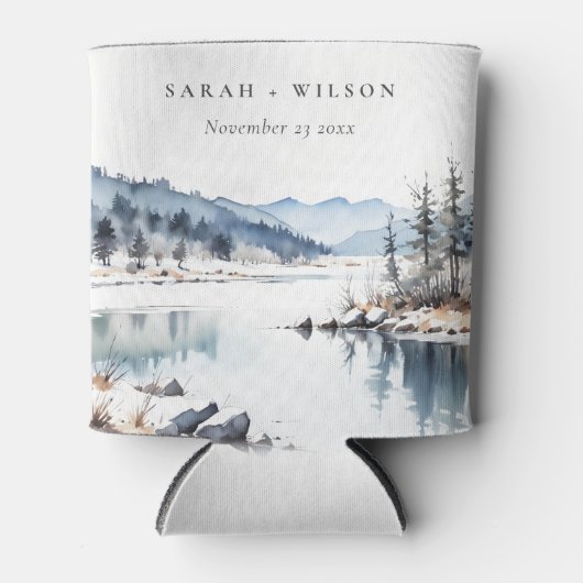 Winter Snow Mountain Lake Landschap Wedding Blikjeskoeler (Voorkant)