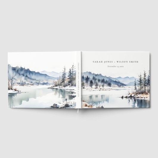 Winter Snow Mountain Lake Landschap Wedding Gastenboek (Volledig)