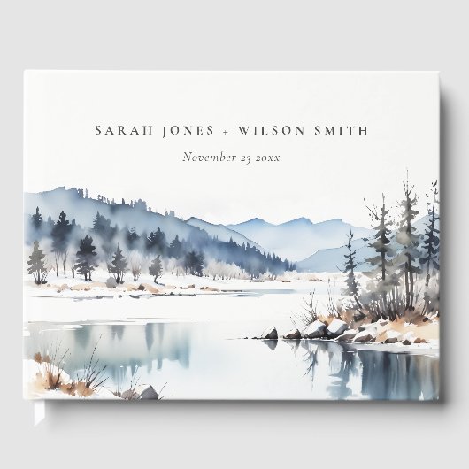 Winter Snow Mountain Lake Landschap Wedding Gastenboek (Voorkant)