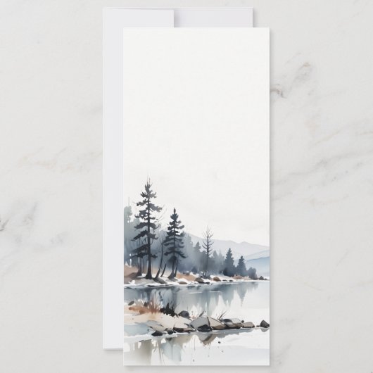 Winter Snow Mountain Lake Landschap Wedding Menu Kaart (Achterkant)