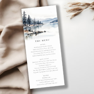 Winter Snow Mountain Lake Landschap Wedding Menu Kaart