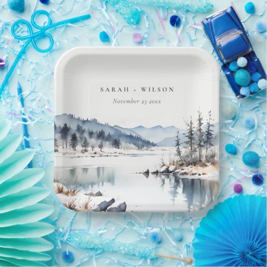 Winter Snow Mountain Lake Landschap Wedding Papieren Bordje (Feest)