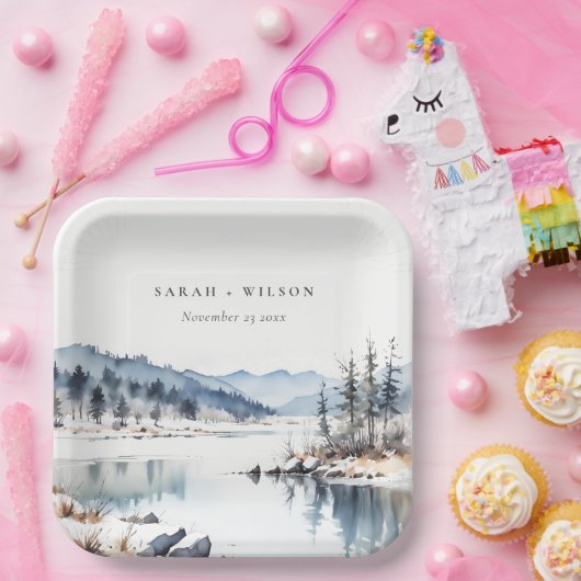 Winter Snow Mountain Lake Landschap Wedding Papieren Bordje (Feest)