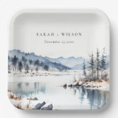 Winter Snow Mountain Lake Landschap Wedding Papieren Bordje (Voorkant)