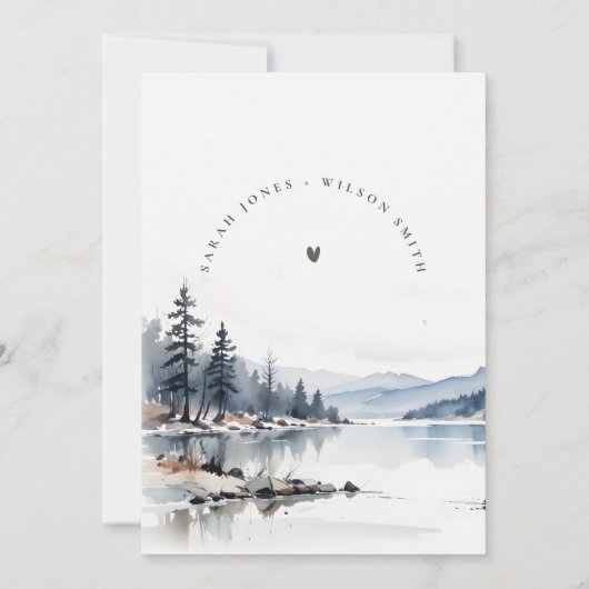 Winter Snow Mountain Lake Landschap Wedding Save The Date (Achterkant)