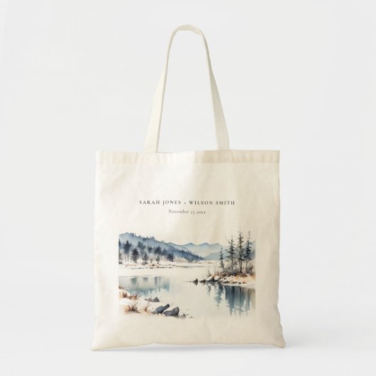 Winter Snow Mountain Lake Landschap Wedding Tote Bag (Voorkant)