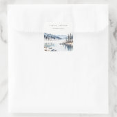 Winter Snow Mountain Lake Landschap Wedding Vierkante Sticker (Tas)