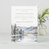 Winter Snow Mountain Lake Wedding Jubileum Kaart (Staand voorkant)