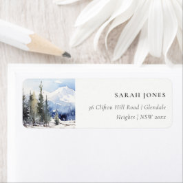 Winter Snow Mountain Ski Landschap Adres Etiket