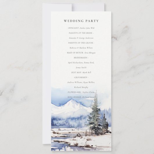 Winter Snow Mountain Ski Landschap Trouwprogramma Kaart (Achterkant)