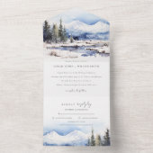 Winter Snow Mountain Ski Landschap Wedding All In One Uitnodiging (Binnen)