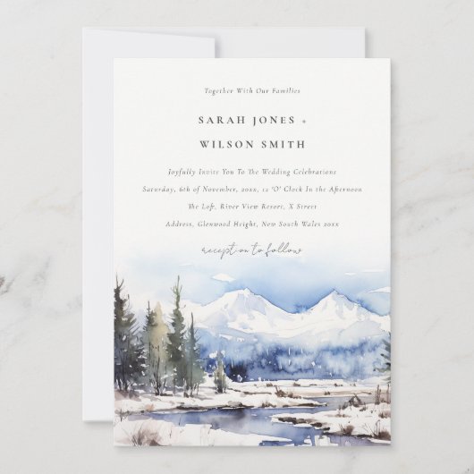 Winter Snow Mountain Ski Landschap Wedding Kaart (Voorkant)