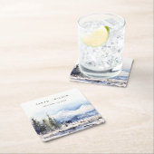 Winter Snow Mountain Ski Landschap Wedding Kartonnen Onderzetters (Insitu)