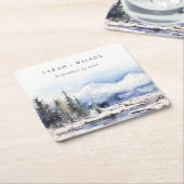 Winter Snow Mountain Ski Landschap Wedding Kartonnen Onderzetters (Schuin)