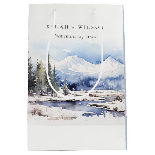 Winter Snow Mountain Ski Landschap Wedding Medium Cadeauzakje (Voorkant)