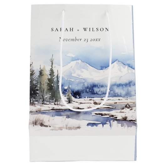 Winter Snow Mountain Ski Landschap Wedding Medium Cadeauzakje (Achterkant)