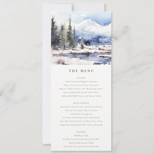 Winter Snow Mountain Ski Landschap Wedding Menu Kaart (Voorkant)