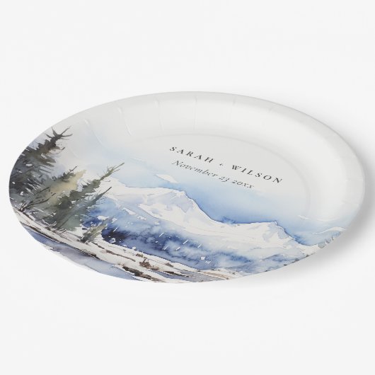 Winter Snow Mountain Ski Landschap Wedding Papieren Bordje (Gekanteld)