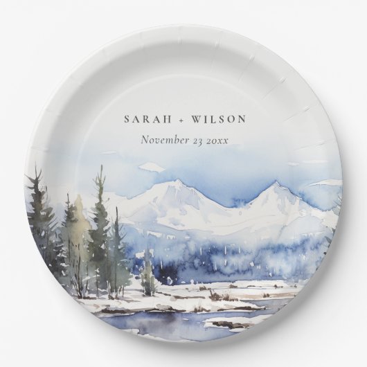 Winter Snow Mountain Ski Landschap Wedding Papieren Bordje (Voorkant)