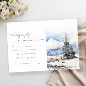 Winter Snow Mountain Ski Landschap Wedding RSVP Kaartje