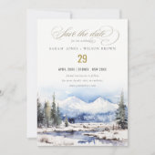 Winter Snow Mountain Ski Landschap Wedding Save The Date (Voorkant)