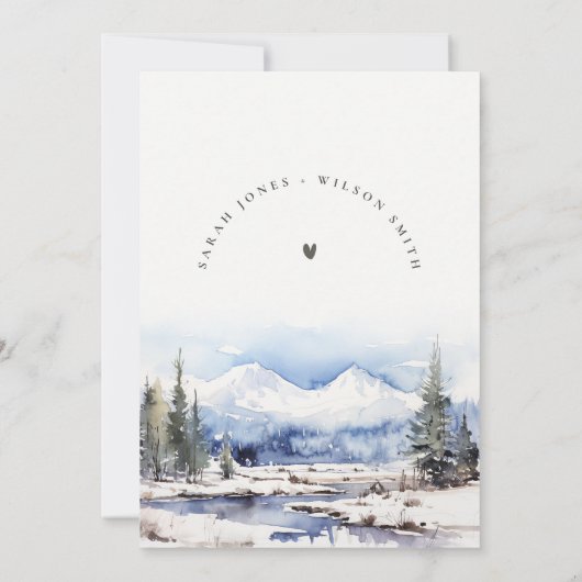 Winter Snow Mountain Ski Landschap Wedding Save The Date (Achterkant)