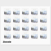 Winter Snow Mountain Ski Landschap Wedding Vierkante Sticker (Vel)