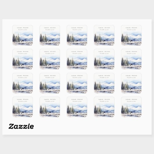 Winter Snow Mountain Ski Landschap Wedding Vierkante Sticker (Vel)