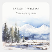 Winter Snow Mountain Ski Landschap Wedding Vierkante Sticker (Voorkant)