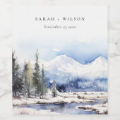 Winter Snow Mountain Ski Landschap Wedding Wijn Etiket (Enkel label)