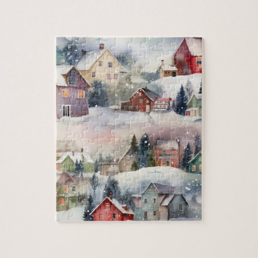 Winter Snow Mountain Village puzzel Legpuzzel (Verticaal)