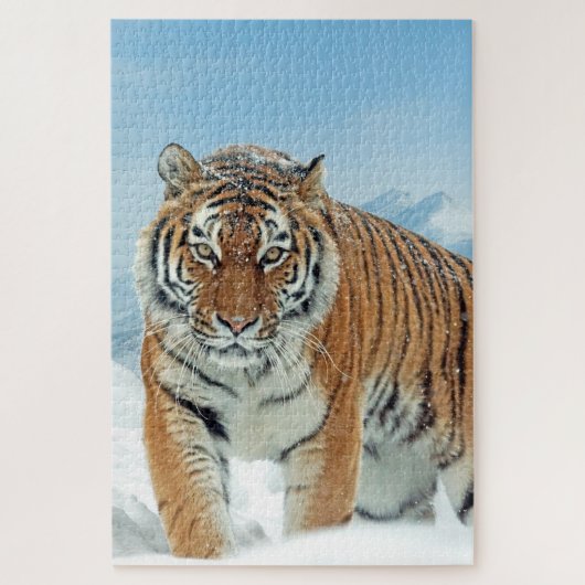 Winter Snow Mountains Animal Tiger Foto Legpuzzel (Verticaal)