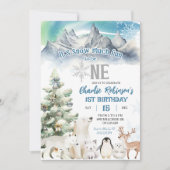 Winter Snow Much Fun To Be One Boy First Birthday Kaart (Voorkant)