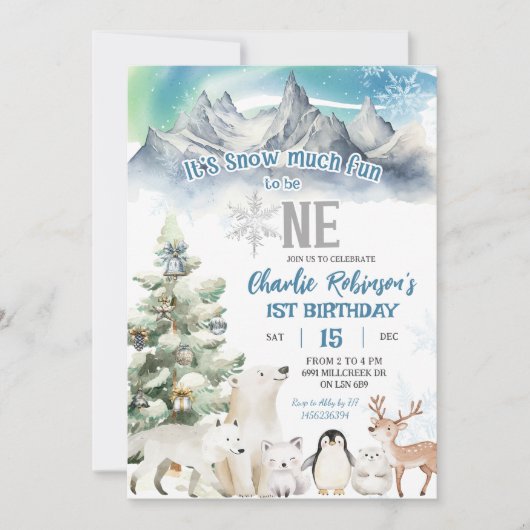 Winter Snow Much Fun To Be One Boy First Birthday Kaart (Voorkant)